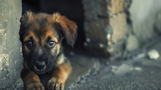 A small stray puppy in an animal shelterHomeless animal problem : Generative AI