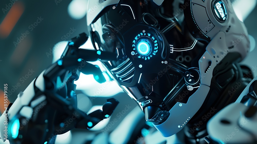 Poster Ai technology Artificial Intelligence man using technology smart robot AI artificial intelligence by enter command prompt for generates something Futuristic technology transformation C : Generative AI