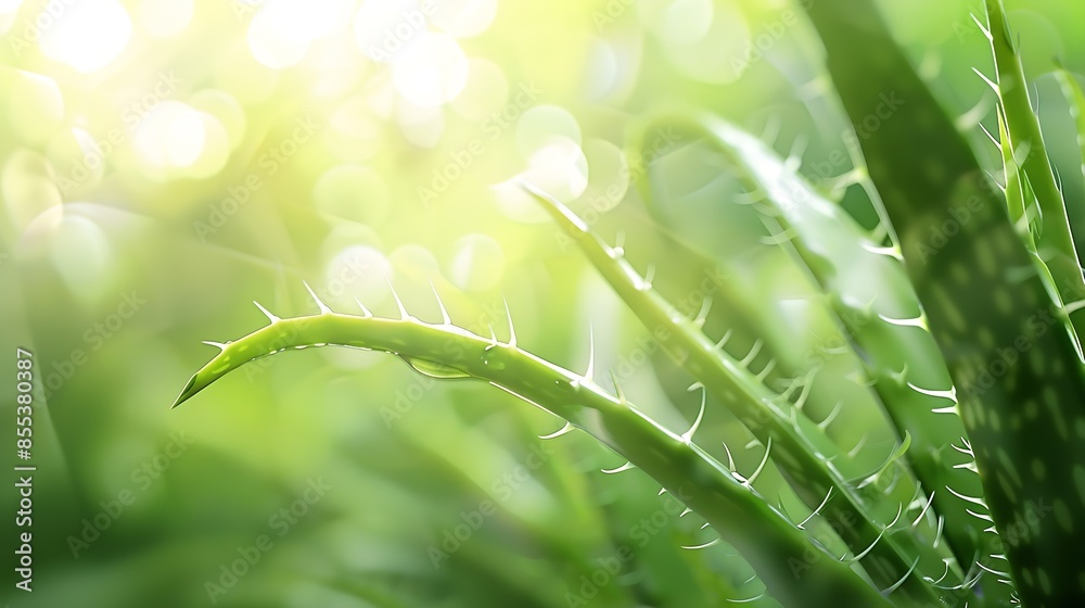 Poster Aloe Vera isolate on bokeh background Macro detailed image tree leaf : Generative AI