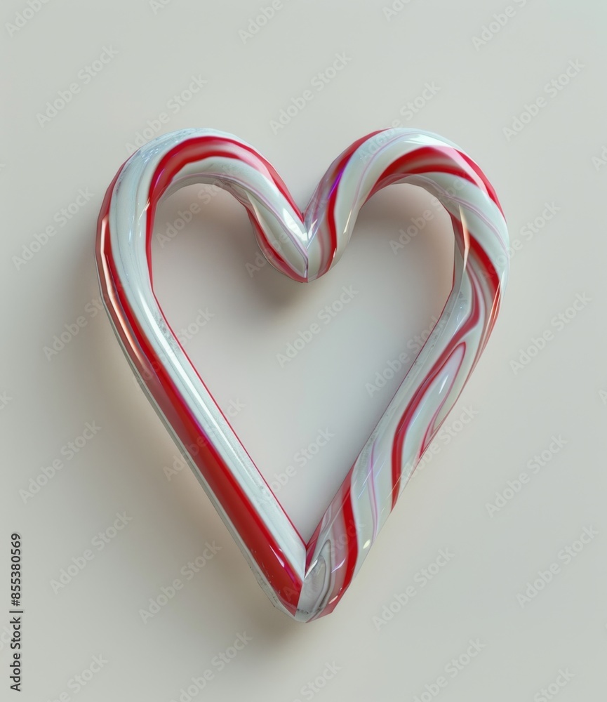 Wall mural a heart made of candy cane is shown in a white background