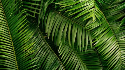 Close up green sago palm leaf patterns : Generative AI