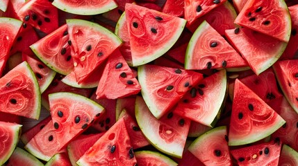 heap of watermelon slices as background. 