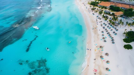 Baby Beach Aruba Perfect beach great for snorkeling with calm waters transparent in the Caribbean Sea with tricky blue waters Great beach for children Drone photo Top View : Generative AI