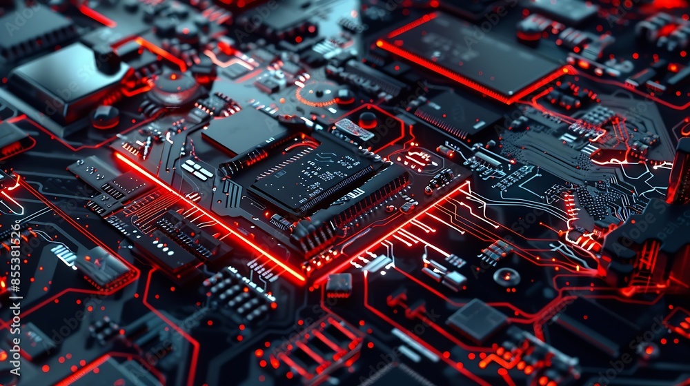 Leinwandbilder a high technology ai supercomputer close up transisitor on the pcb board : generative ai