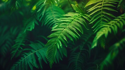 Fern leaves Green fern plants in nature landscape Fern plants in forest Fresh green tropical foliage Rainforest jungle landscape Green plants nature wallpaper Organic nature background : Generative AI