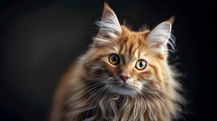 Obraz premium A fluffy blue-eyed cat lies on a sofa in a bright room. Close-up portrait of the animal looking into the camera.