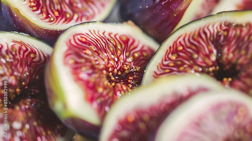 Poster sliced fresh figs closeup macro photo : generative ai