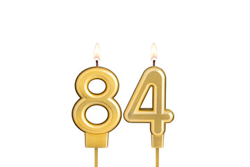 Birthday candle number 84 on white background
