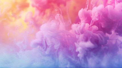 Fototapeta premium Soft pastel colored ink clouds swirling in water, creating a dreamy and ethereal abstract visual with pink and yellow hues.