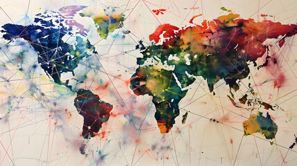 Naklejka premium world map with technology effect