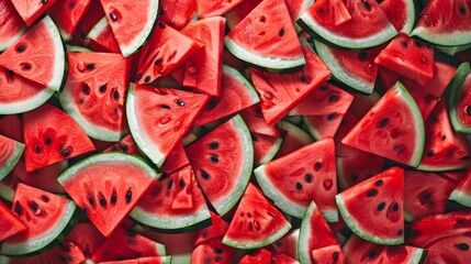 heap of watermelon slices as background. 