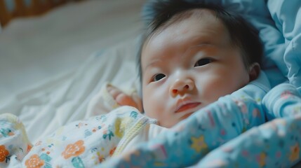 cute asian newborn baby in the room : Generative AI