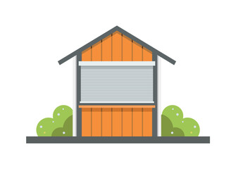 Closed small wooden shop building. Simple flat illustration.