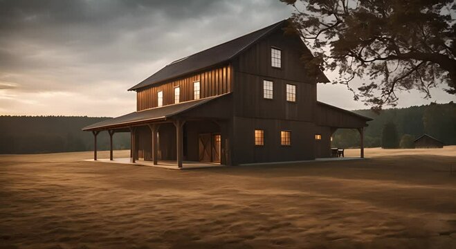 Barn house with mezzanine window with sunbeam