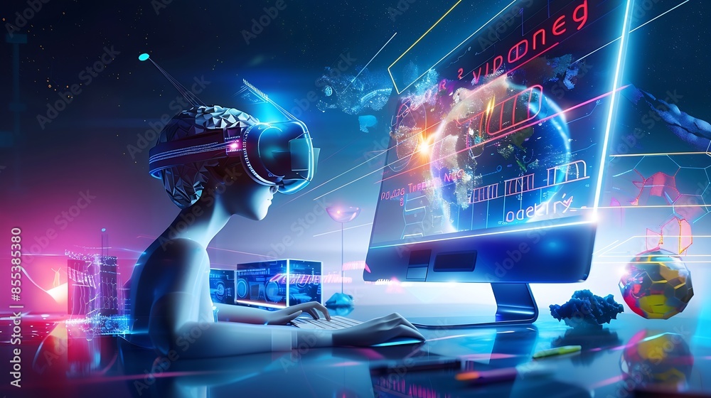 Poster Elearning technology webinar online education and training to develop new skills and knowledge AIenhanced learning with personalized courses Remote learning on internet Virtual screen : Generative AI