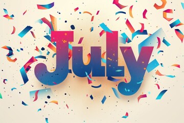 colorful letter "July" in the style of red and blue color on white background Generative AI