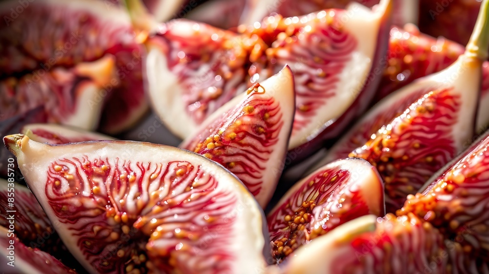 Poster sliced fresh figs closeup macro photo : generative ai