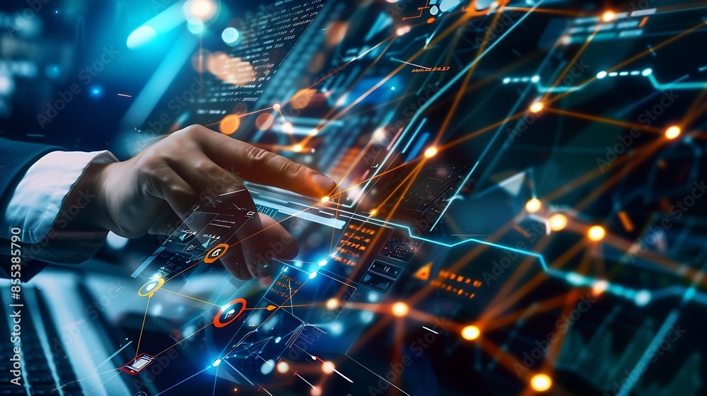 Aufkleber Digital business technology Economic growth on global business network Data analysis of technology investment Customer service on Technology and data connection : Generative AI