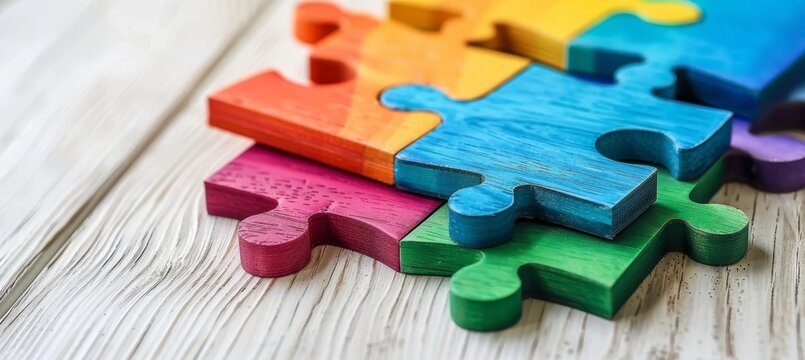 Vibrant jigsaw puzzle unity  teamwork symbolized by colorful pieces coming together in abstract art