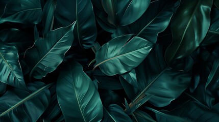 Dark green leaves abstract background closeup : Generative AI