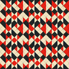 Geometric pattern with red, black, and beige shapes creating a bold and striking design.