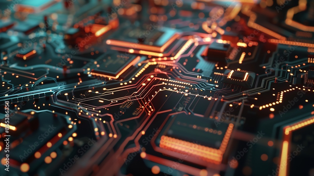 Leinwandbilder a high technology ai supercomputer close up transisitor on the pcb board : generative ai