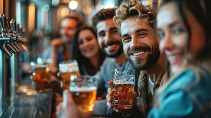 A group of friends gather at a cozy local brewery for a beer tasting session enjoying craft beers lively conversation and camaraderie in a social relaxed atmosphere