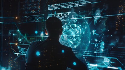 Big data analytics with AI technology Data analyst analyzing and visualizing complex information network with artificial intelligence Machine learning algorithm for business analytics  : Generative AI