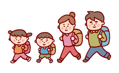 線画タッチのかわいい家族