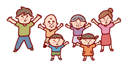 線画タッチのかわいい家族