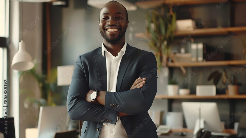 Canvas Prints Crossed arms laugh and face of business black man in office for leadership funny joke and success Corporate manager and portrait of happy person in workplace for ambition pride and con : Generative AI