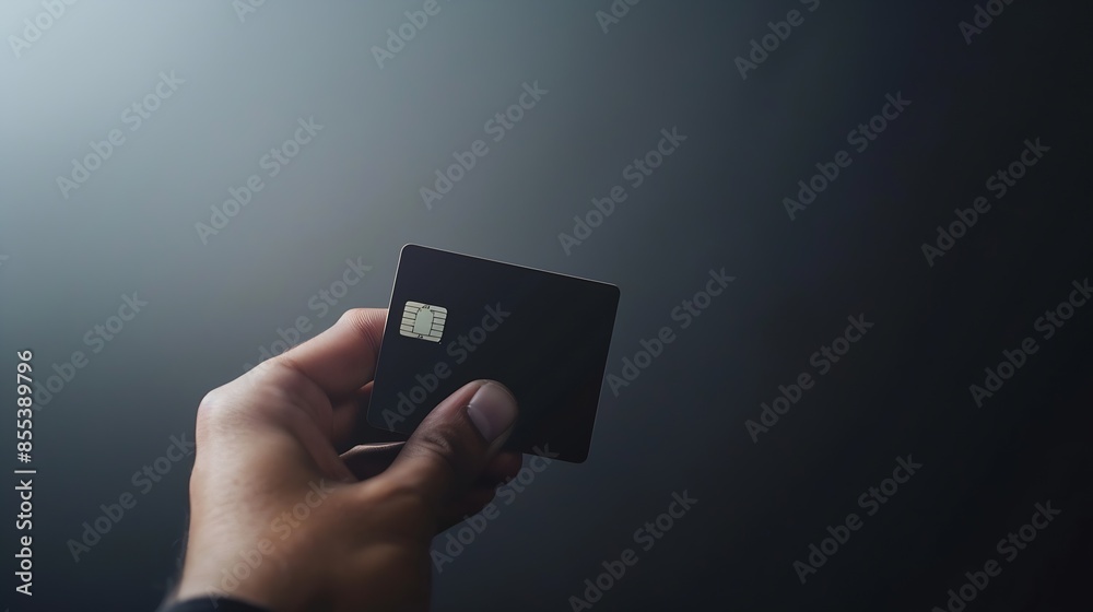 Poster closeup image of hand and digital identification card or digital id on black background technology c