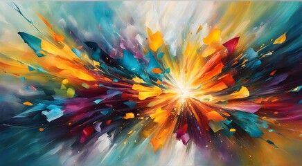Obraz premium A colorful explosion of paint splatters on a canvas