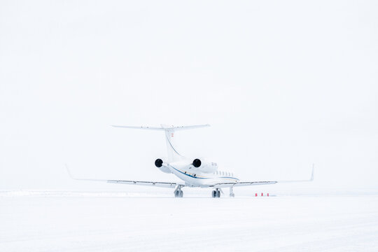 Private jet landing in Antarctica