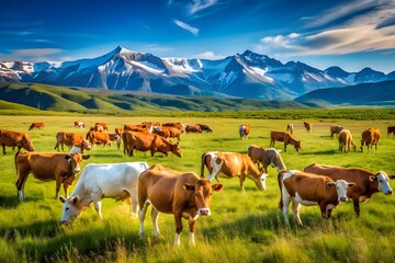 Naklejka premium cows on the meadow