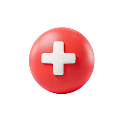 Minimalistic Cartoonish Flat Matte Red Floating Circle with White Cross | Isolated on Transparent & White Background | PNG File with Transparency