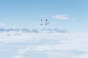 Private jet landing in Antarctica