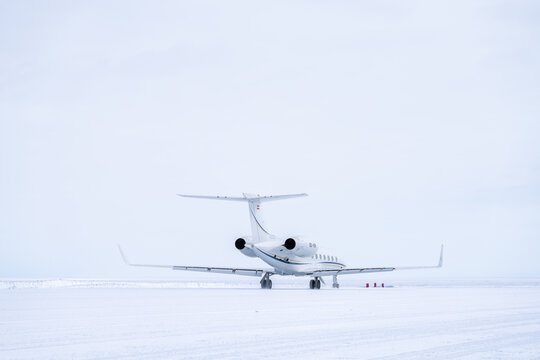 Private jet landing in Antarctica