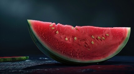 Bright red watermelon sliced against a dark backdrop