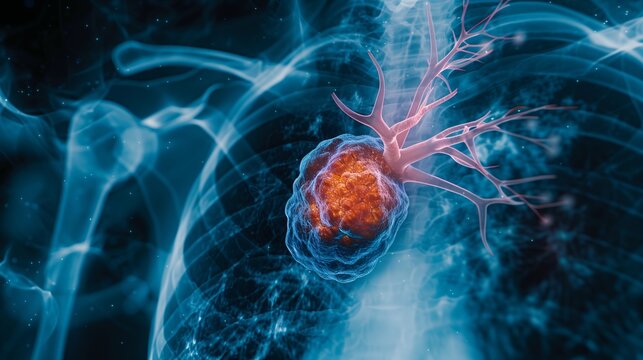 High-resolution X-ray showing a tumor mass in the lung indicative of lung cancer