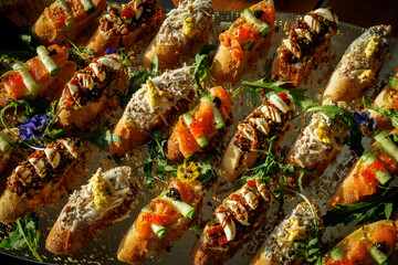 An exquisite selection of artisanal bruschetta with a variety of toppings