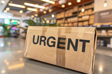 Urgent small package envelope on table with noticeable  urgent  text for priority handling