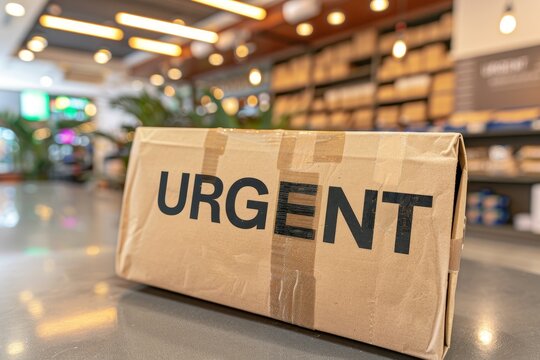 Urgent small package envelope on table with noticeable  urgent  text for priority handling