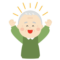 嬉しくて万歳しているシニアの男性