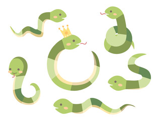巳年の年賀状などにも使える可愛い蛇のキャラクターのイラストのセット