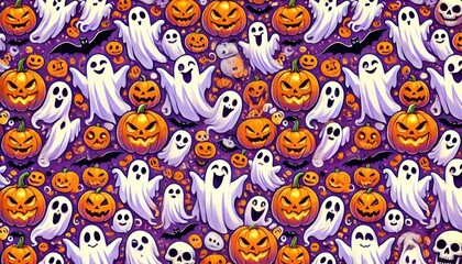 Fototapeta premium おばけとかぼちゃのハロウィン背景素材イラスト