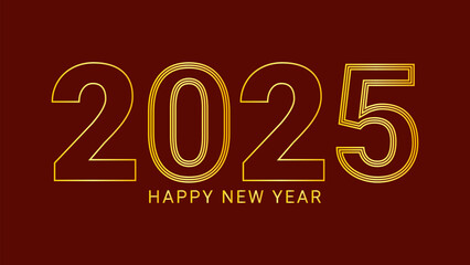 2025 new year asian chinese. Digit design. Happy new year text design template gold color. Isolated dark red background. For postcard calendar banner web page. Vector illustration.