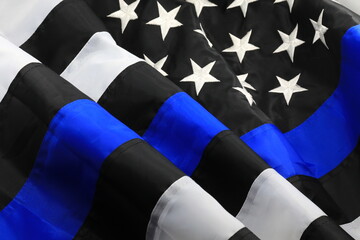 Closeup of Thin Blue Line American Flag