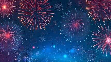 Fototapeta premium Fireworks flat design side view freedom water color Monochromatic Color Scheme