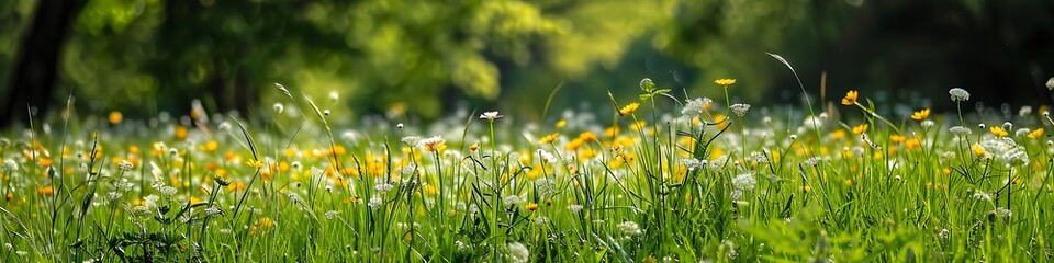 Spring Wildflowers in Lush Green Meadow